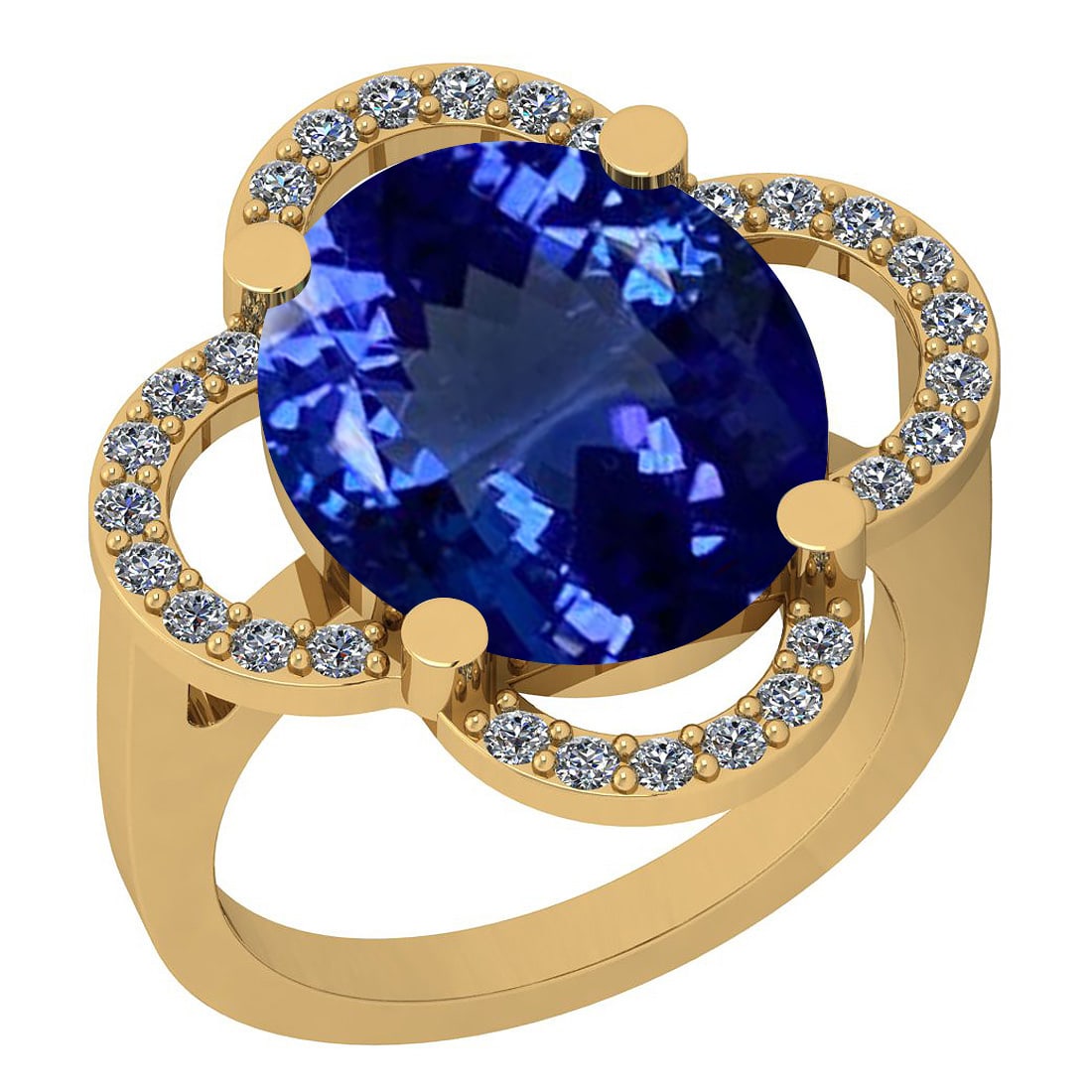 Certified 7.41 Ctw VS/SI1 Tanzanite And Diamond 14K Yellow Gold Vintage Sty: Center Stone Approx Weight: 6.98 Ctw (Oval Cut) Center Stone Color: Tanzanite Center Stone Setting: Prong Side Stone 0.43 Ctw Side Stone Color: G-H Stone Clarity: VS/SI1 Stone Setting: Prong Metal App