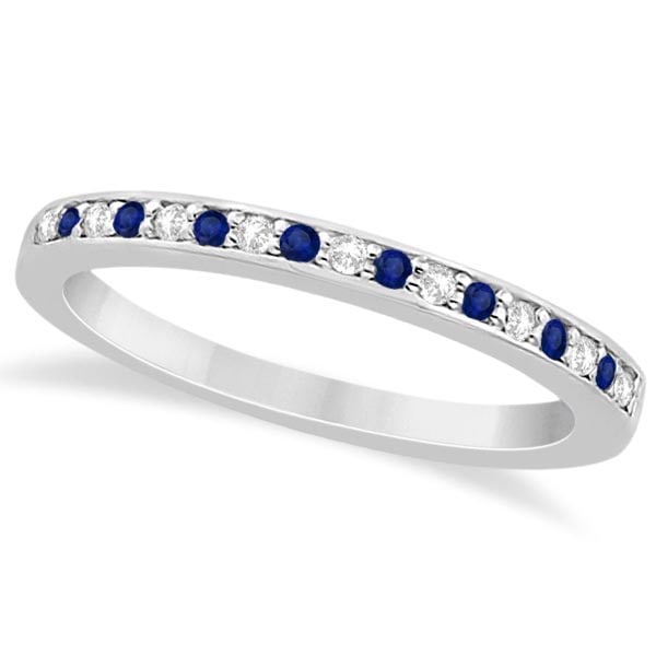 Cathedral Blue Sapphire and Diamond Wedding Band 14k White Gold 0.65ctw (1 of 1)