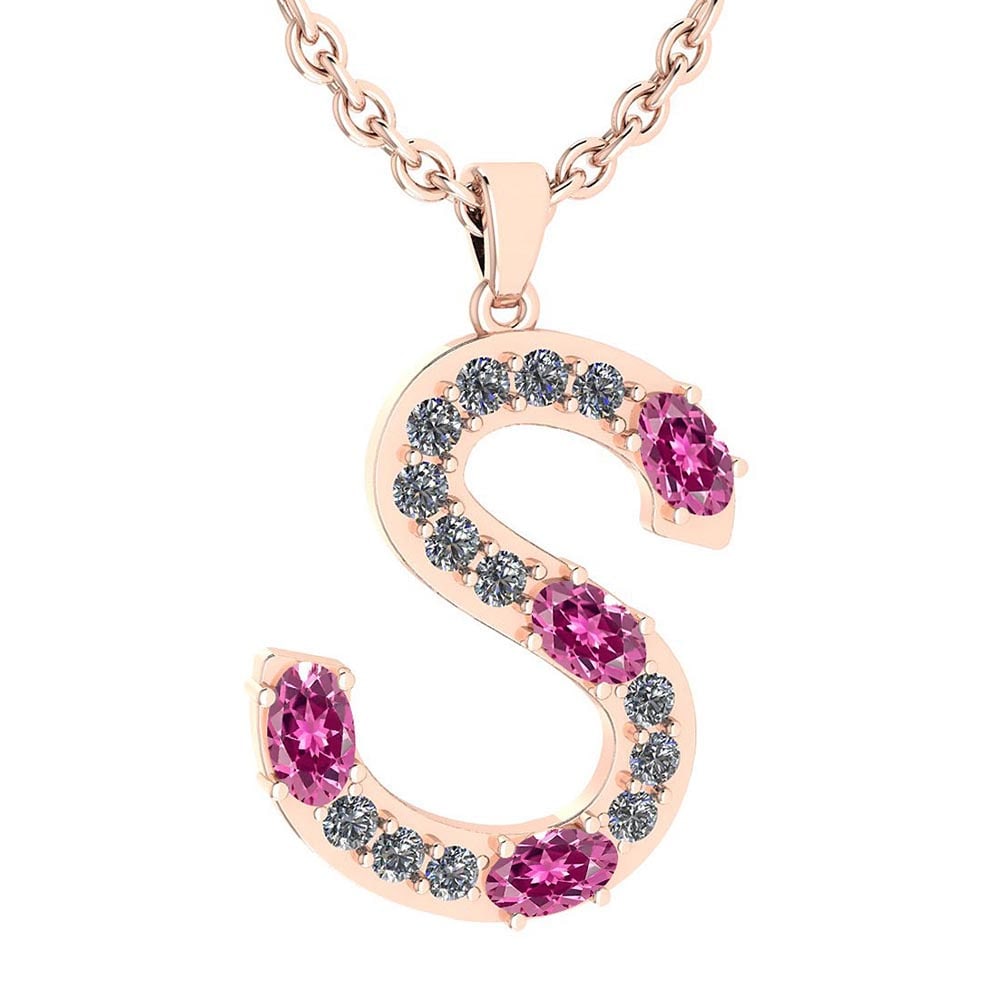 1.45 Ctw Pink Tourmaline And Diamond Alphabet S Pendant from the Valentines: Color Stone Weight ; 1.00 Ctw( 4 Pcs Oval ) Stone Color : Pink Tourmaline Stone Setting ; Prong Side Stone : ( 13 Pcs Round Cut Diamond)Weight of Ctw ; 0.45 ctw Side Stone Color : White G-H Diamond Si