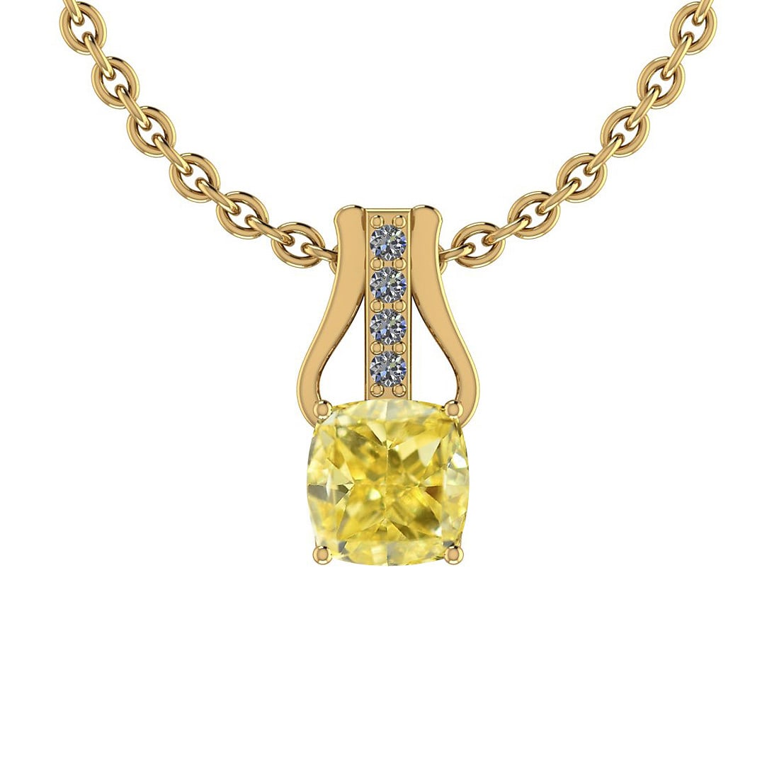 Certified 0.56 Ct GIA Certified Natural Fancy Yellow Diamond and White Diam: Center Stone Approx Weight: 0.53 Ctw (1pcs Cushion Cut) GIA Certified Center Stone Color: Natural Fancy Yellow Diamond Center Stone Clarity: I2/I2 Stone Setting: Prong Side Stone Approx Weight: 0.03 c