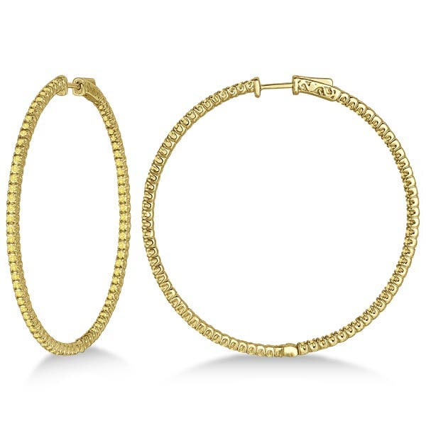 X-Large Yellow Canary Diamond Hoop Earrings 14k Yellow Gold 3.00ctw: CENTER STONE; Yellow Diamond CENTER STONE CLARITY; SI1-SI2 CENTER STONE COLOR; Yellow CENTER STONE SETTING; Prong SIDE STONE CLARITY; SIDE STONE COLOR; SIDE STONE SETTING; ctw OF SIDE STONE: SIDE STON