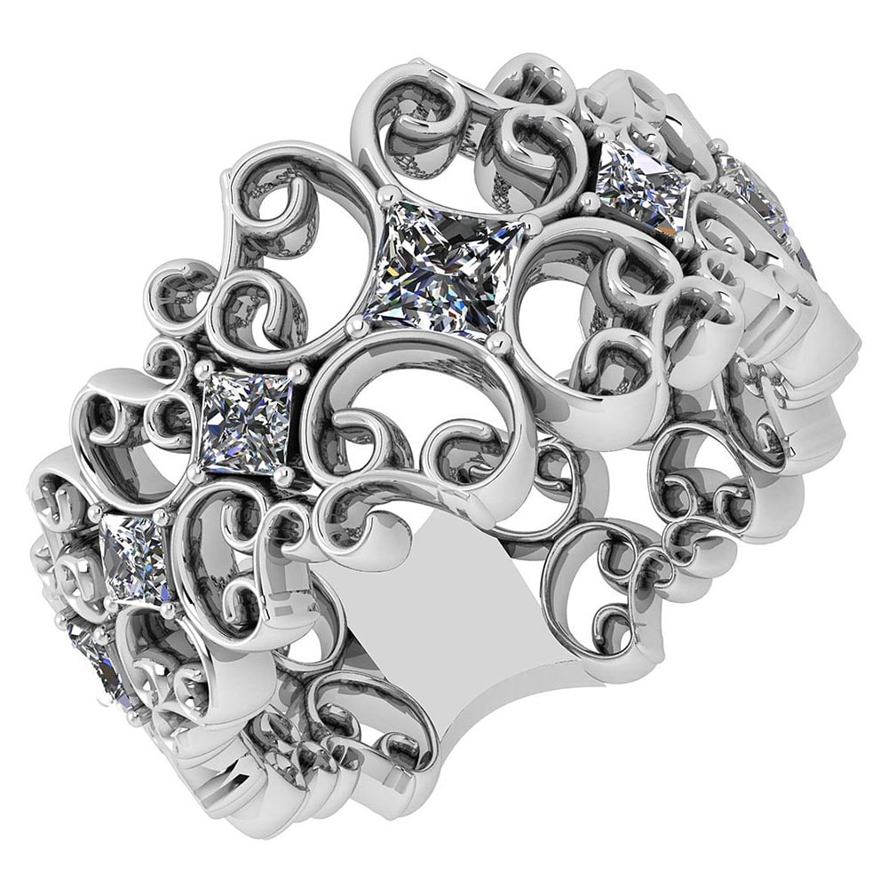 Certified 0.92 Ctw Diamond VS/SI1 18K White Gold Ring Made In USA: Center Stone Approx Weight ; 0.92 Ctw (7 Pcs Princess) Stone Color: White G-H Diamond Stone Clarity: VS/SI1 Color Stone Setting ; Prong Metal Approx Weight: 8.10 Gram 18K White Gold Ring Made In USA #