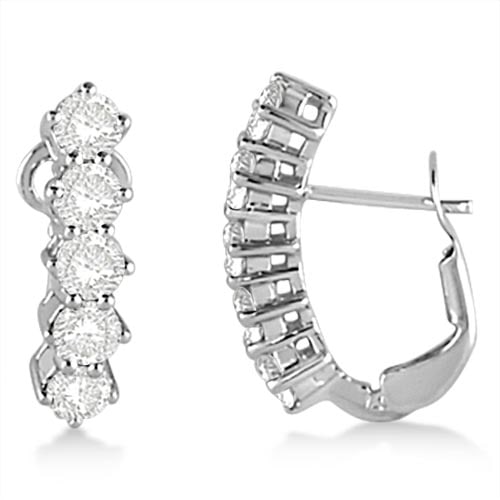 Five Stone Diamond Omega Earrings 14k White Gold 1.50ctw: CENTER STONE; Diamond CENTER STONE CLARITY; SI CENTER STONE COLOR; J-K CENTER STONE SETTING; Prong SIDE STONE CLARITY; SIDE STONE COLOR; SIDE STONE SETTING; ctw OF SIDE STONE: SIDE STONE QUALITY; #PAP
