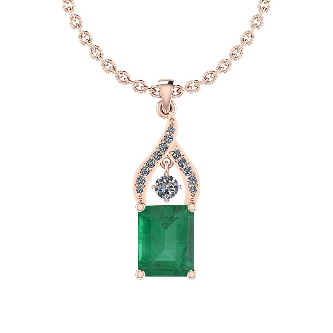 Certified 3.20 Ctw Emerald and Diamond I2/I3 14K Rose Gold Victorian Style: Color Stone Approx Weight: 3.01 Ctw (1 pcs Emerald Octo) Center Stone Color: Emerald Center Stone Setting: Prong Side Stone Approx Weight: 0.19 Ctw Side Stone Color: J-K Stone Clarity: I2/I3 Stone Set