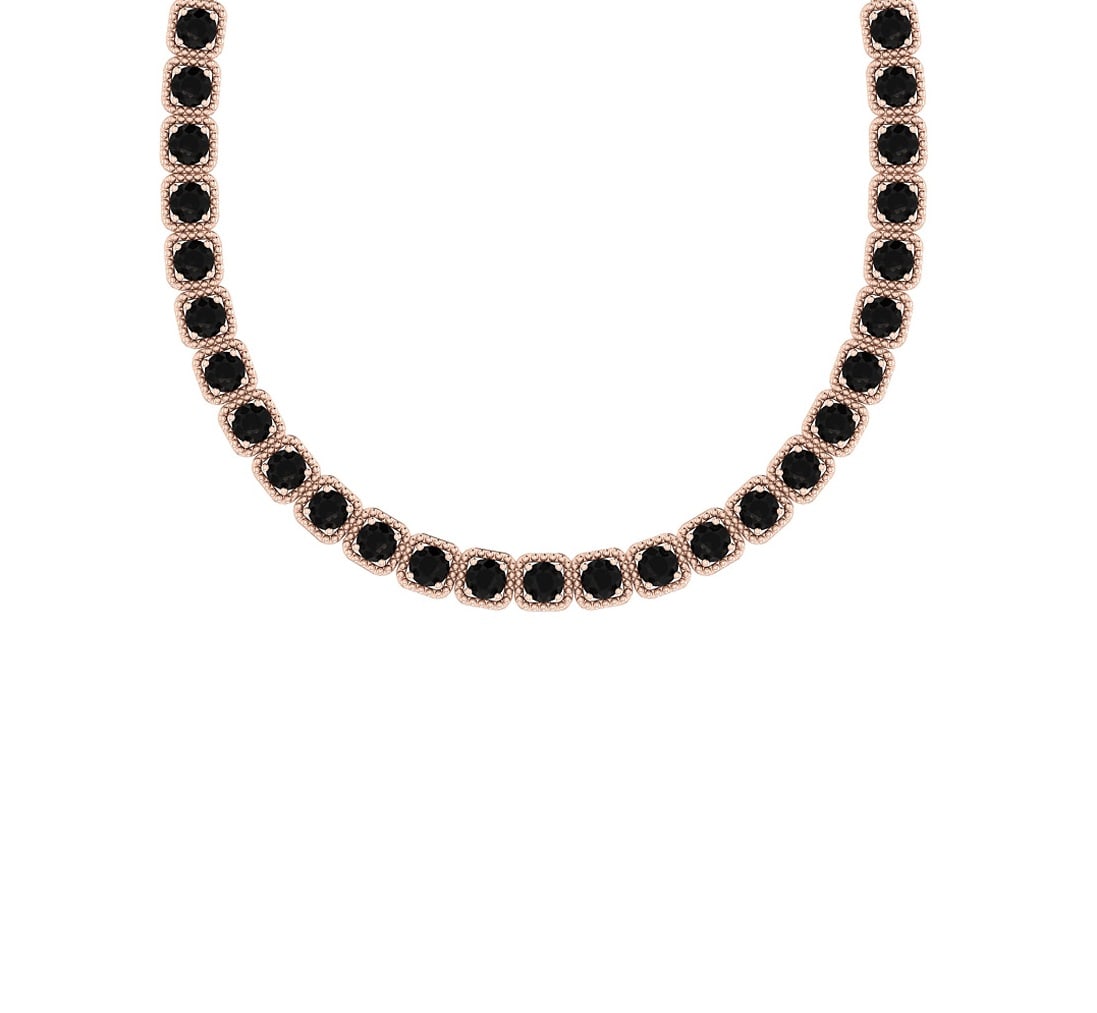 2.82 Ctw i2/i3 Treated Fancy Black Diamond 14K Rose Gold Necklace: Center Diamond Weight : 2.82 Ctw ( Round cut) Center Diamond Color : Treated Fancy Black Dimaond Center Clarity : i2/i3 Center Stone Setting : Prong Metal Weight : Approx 20.00 Gram 14K Rose Gold Ladi