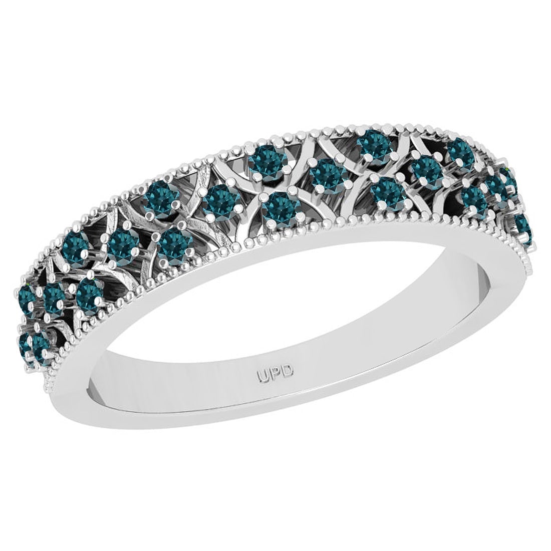 0.30 Ctw I2/I3 Treated Fancy Blue Diamond 14K White Gold Eternity Band Ring: Diamond Weight : 0.30 Ctw (Round Cut) Diamond Color :- Treated Fancy Blue Diamond Setting : Prong Center Clarity : I2/I3 Metal Weight : Approx 3.60 Gram 14K White Gold Eternity Band Ring Current Ring