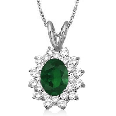 Emerald and Diamond Accented Pendant 14k White Gold 1.60ctw: CENTER STONE; Emerald CENTER STONE CLARITY; CENTER STONE COLOR; CENTER STONE SETTING; Prong SIDE STONE CLARITY; SI SIDE STONE COLOR; J-K SIDE STONE SETTING; Prong ctw OF SIDE STONE: 0.6 SIDE STONE