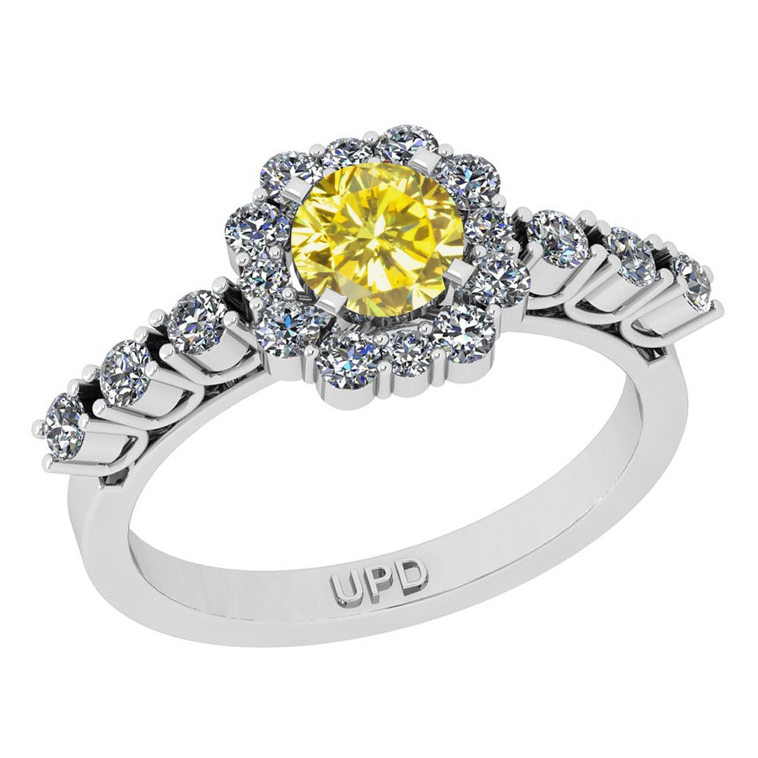 1.38 Ctw I2/I3 Treated Fancy Yellow And White Diamond 10K White Gold Engage: Center Stone Weight : 0.80 Ctw (Round Cut ) Center Stone Color : Treated Fancy Yellow Diamond Center Stone Clarity : I2/I3 Center Stone Setting : Prong Side Stone Weight Of Ctw 0.58 Ctw Side Stone Col