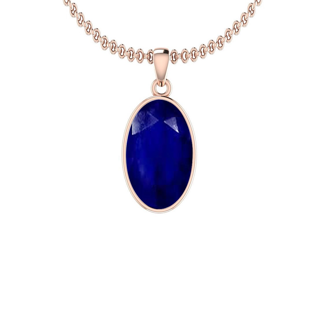 4.80 Ctw Blue Sapphire 14K Rose Gold Necklace: Center Stone Weight : 4.80 Ctw (Oval Cut ) Center Stone Color : Blue Sapphire Center Stone Setting : Bezel Stone Setting : Bezel Metal Weight : Approx 3.30 Gram 14K Rose Gold Necklace #PAPPS65149v7