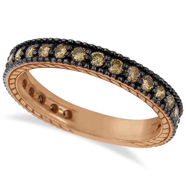 Champagne Diamond Eternity Band Black Rhodium 14k Rose Gold 1.00ctw: CENTER STONE; Diamond CENTER STONE CLARITY; SI1-SI2 CENTER STONE COLOR; Brown CENTER STONE SETTING; Prong SIDE STONE CLARITY; SIDE STONE COLOR; SIDE STONE SETTING; ctw OF SIDE STONE: SIDE STONE