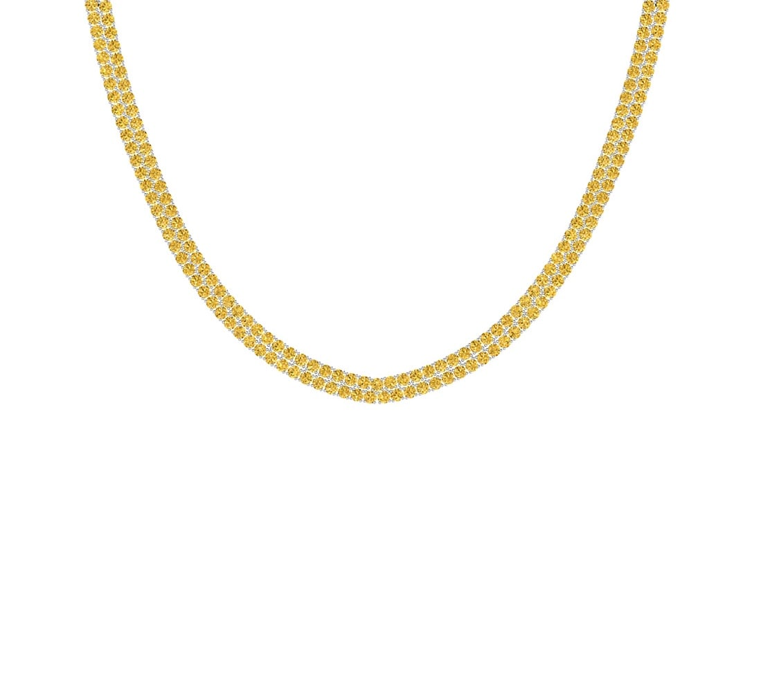 17.00 Ctw i2/i3 Treated Fancy Yellow Diamond 14K White Gold 2 Row Necklace: Center Diamond Weight : 17.00 Ctw Center Diamond Color : Treated Fancy Yellow Dimaond Center Clarity : i2/i3 Center Stone Setting : Prong Metal Weight : Approx 30.35 Gram 14K White Gold Ladies