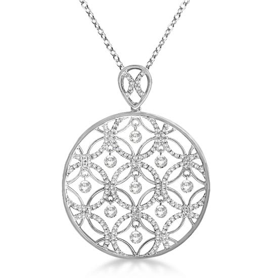Drilled Set Diamond Circle Pendant Necklace 14k White Gold 1.25ctw: CENTER STONE; Diamond CENTER STONE CLARITY; SI CENTER STONE COLOR; J-K CENTER STONE SETTING; Drilled SIDE STONE CLARITY; SI SIDE STONE COLOR; J-K SIDE STONE SETTING; Prong ctw OF SIDE STONE: SIDE STON