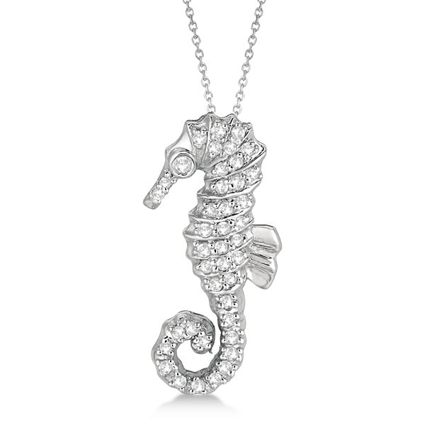 Diamond Seahorse Pendant Necklace 14k White Gold 0.29ctw: CENTER STONE; Diamond,Diamond CENTER STONE CLARITY; SI1-SI2#SI1-SI2 CENTER STONE COLOR; J-K,J-K CENTER STONE SETTING; Pave,Bezel SIDE STONE CLARITY; SIDE STONE COLOR; SIDE STONE SETTING; ctw OF SIDE S