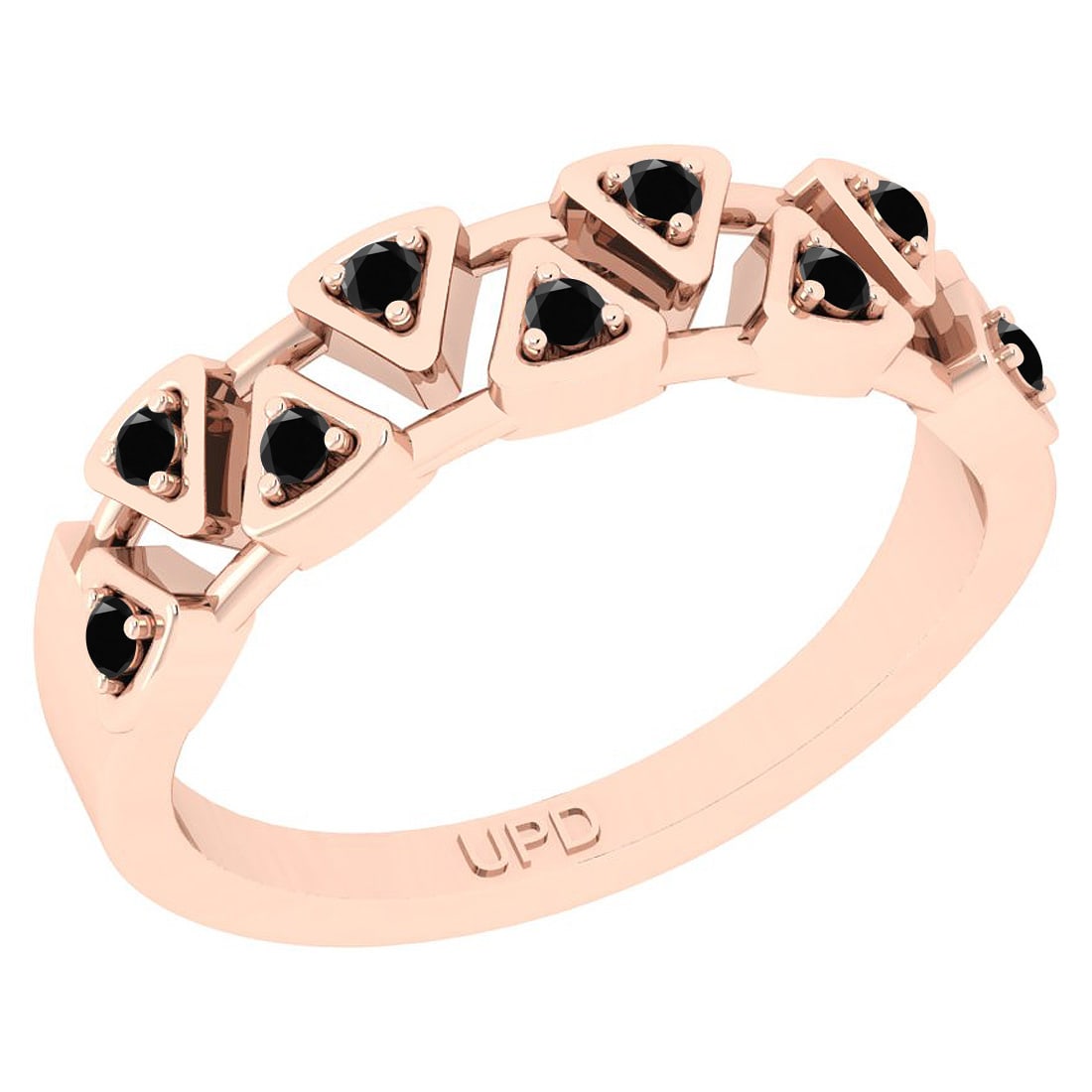0.22 Ctw I2/I3 Treated Fancy Black Diamond 14K Rose Gold Eternity Band Ring: Diamond Weight : 0.22 Ctw (Round Cut) Diamond Color :- Treated Fancy Black Diamond Setting : Prong Center Clarity : I2/I3 Metal Weight : Approx 4.50 Gram 14K Rose Gold Eternity Band Ring Current Ring