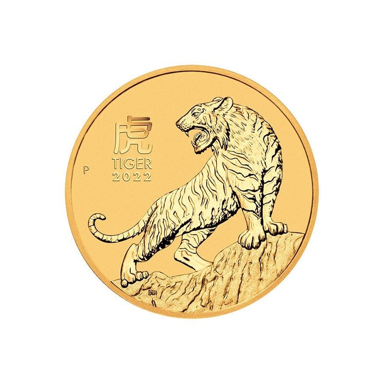 2022 Australia 1/4oz Gold Lunar Tiger BU (Series III): 2022 Australia 1/4oz Gold Lunar Tiger BU (Series III) #PAPPS64308v7