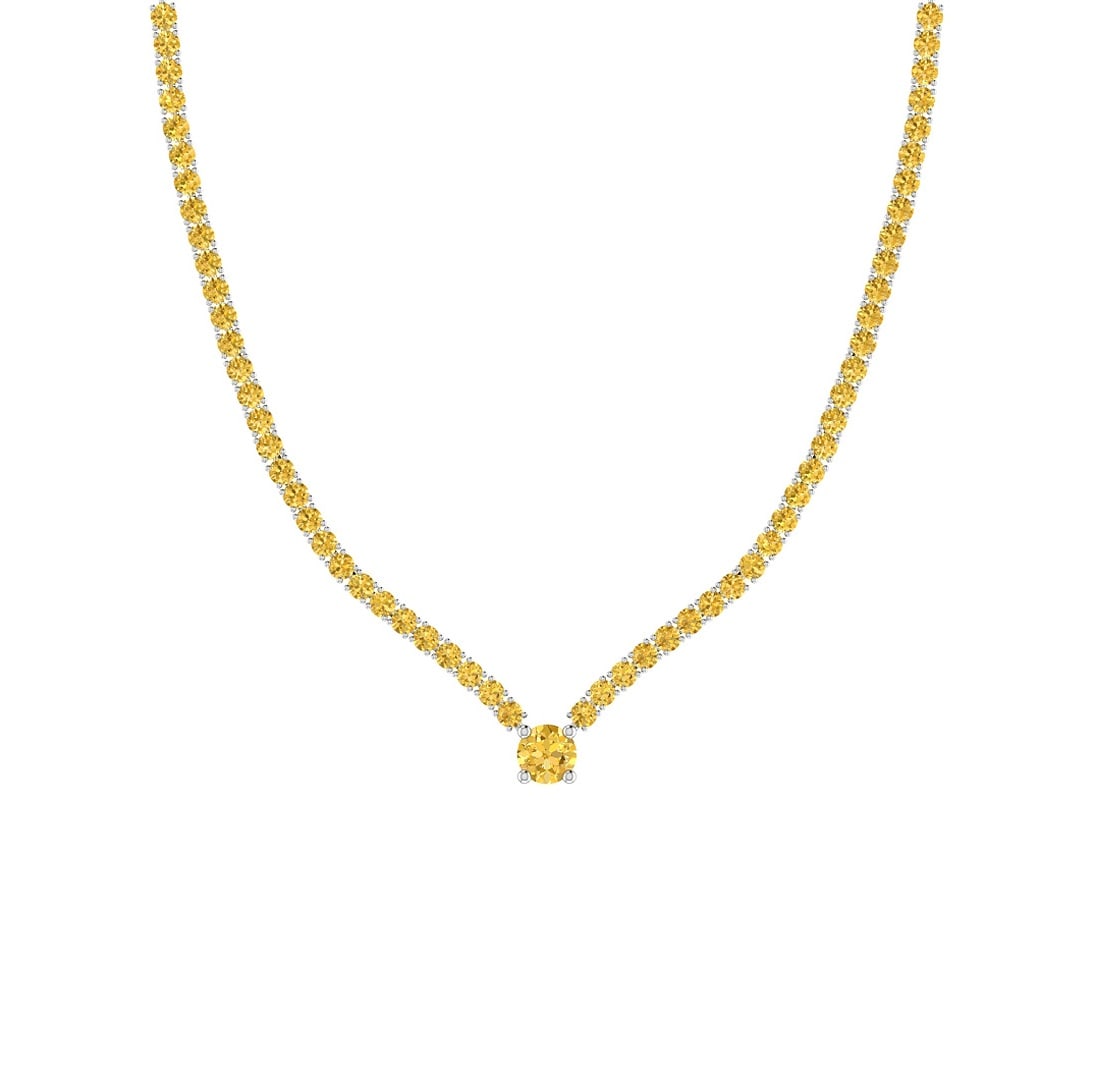 6.08 Ctw i2/i3 Treated Fancy YELLOWDiamond 14K White Gold Necklace: Center Diamond Weight : 6.08 Ctw ( Round cut) Center Diamond Color : Treated Fancy YELLOW Dimaond Center Clarity : i2/i3 Center Stone Setting : Prong Metal Weight : Approx 17.50 Gram 14K White Gold