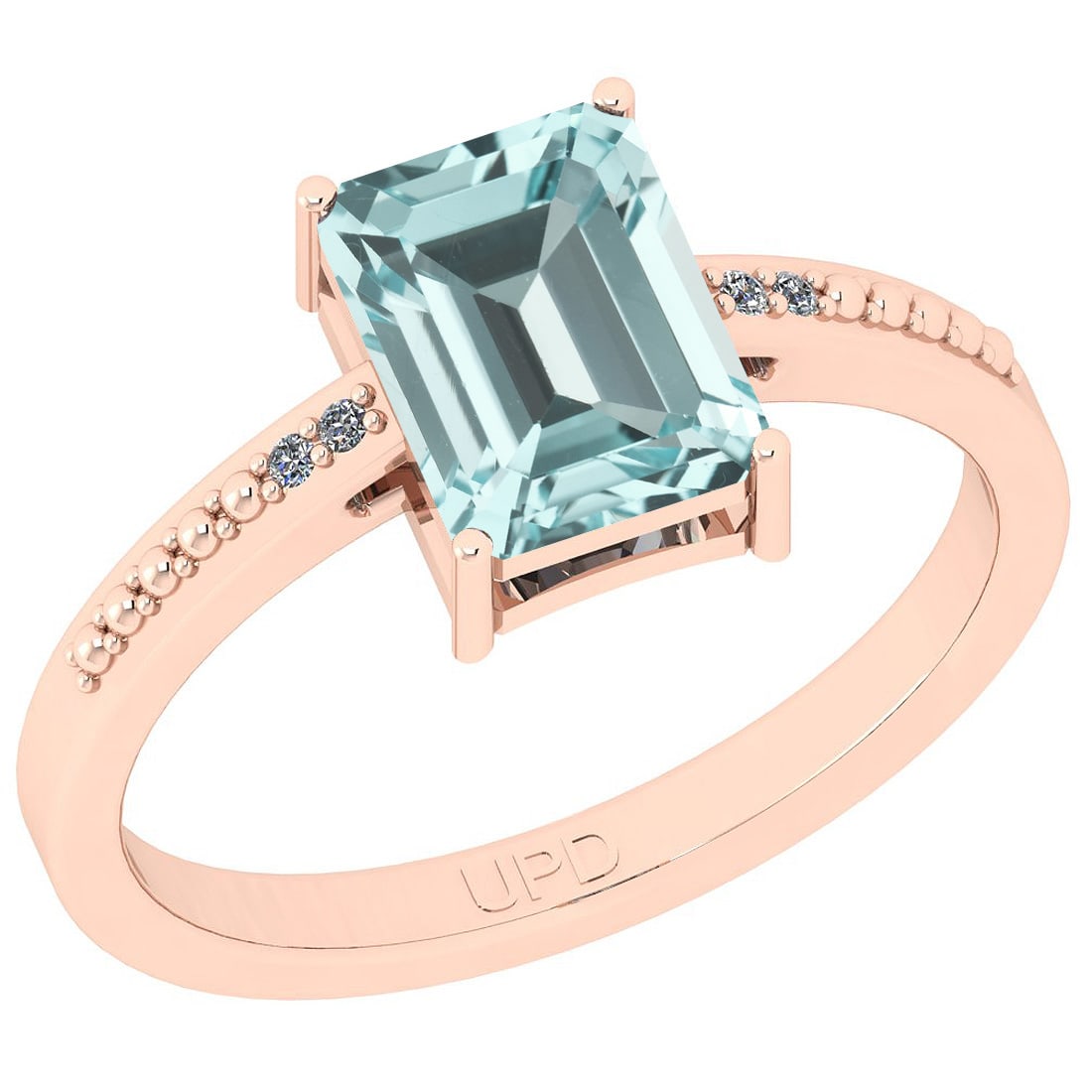 2.54 Ctw SI2/I1 Aquamarine And Diamond 14K Rose Gold Ring: Center Stone Weight : 2.52 Ctw (Emerlad Octo) Center Stone Color :-Aquamarine Center Stone Setting : Prong Side Stone Weight Of Ctw 0.02 Ctw Side Stone Color : J-K Stone Clarity : SI2/I1 Stone Setting