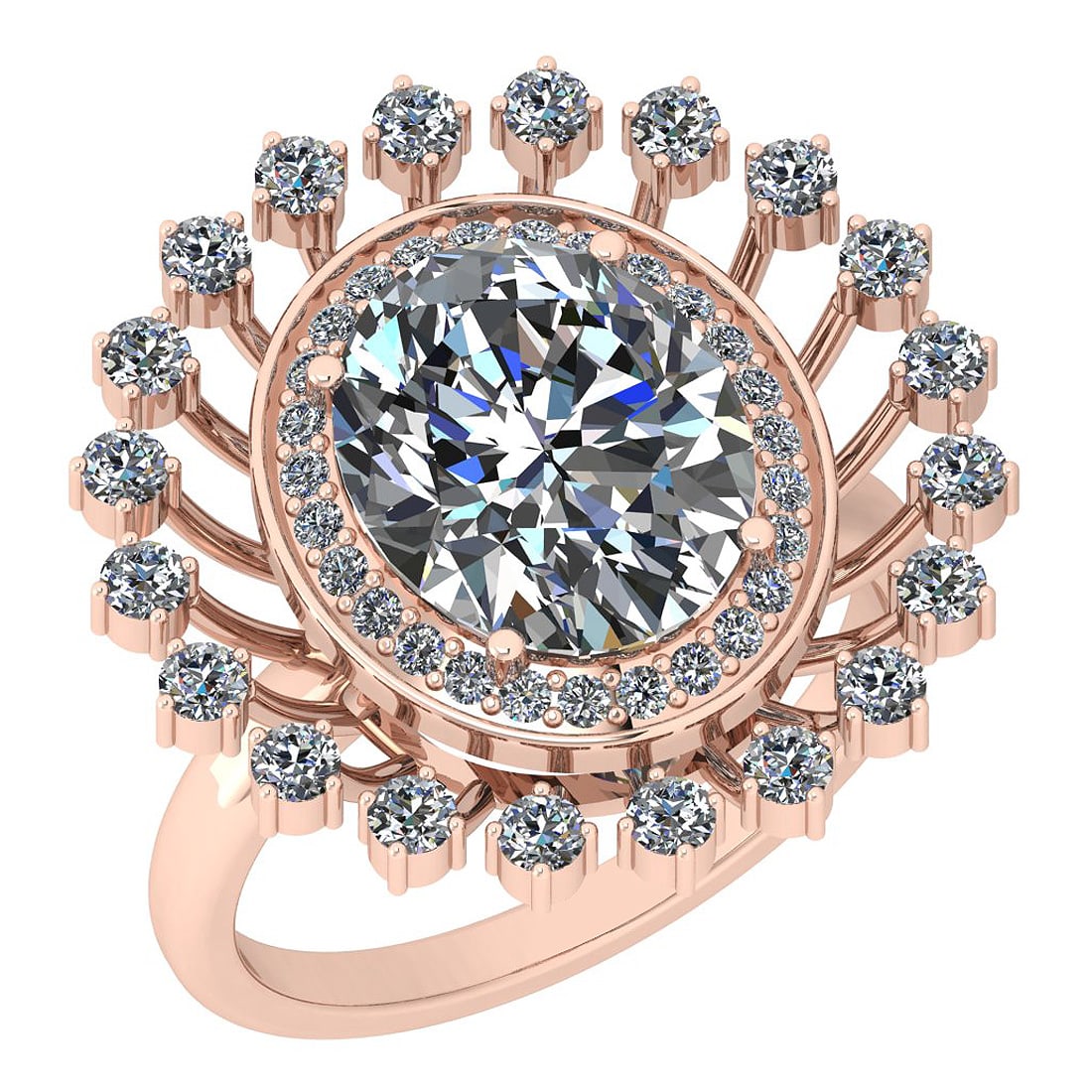 2.86 Ctw SI2/I1 Diamond 14K Rose Gold Vintage Style Engagement Ring: Center Weight : 2.00 Ctw ( 1 PSC Oval ) Center Color : G-H Center Stone Clarity : SI2/I1 Center Stone Setting : Prong Side Stone Weight Of Ctw 0.86 Ctw Side Stone Color : G-H Stone Clarity : SI2/I1 St