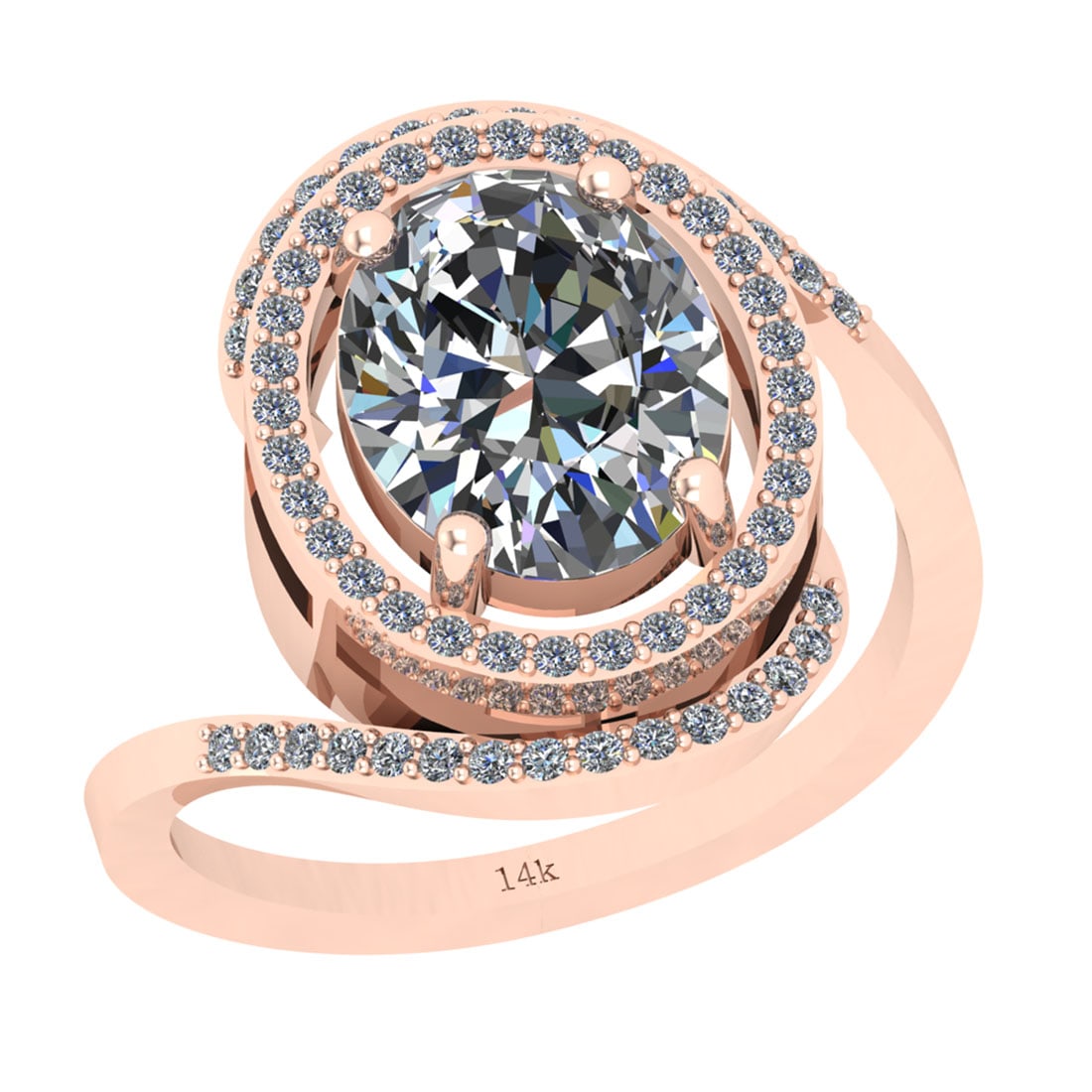 2.82 Ctw SI2/I1 Diamond 14K Rose Gold Engagement Halo Ring (Oval Cut Center: Center Diamond Weight : 2.50 Ctw (Oval Cut Center Stone Certified By GIA ) Center Diamond Color : J-K Center Stone Setting : Prong Center Stone Clarity : SI2/I1 Side Stone Weight Of Ctw 0.32 Ctw Side
