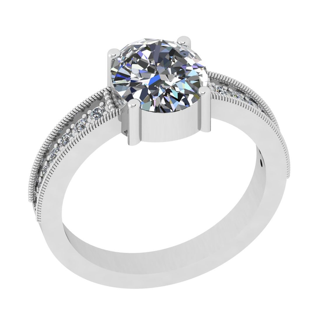 1.95 Ctw SI2/I1 Diamond 14K White Gold Wedding/Anniversary Ring: Center Diamond Weight : 1.80 Ctw (oval cut) Center Diamond Color : J-K Center Stone Setting : Prong Center Stone Clarity : SI2/I1 Side Stone Weight Of Ctw 0.15 Ctw Side Stone Color : J-K Stone