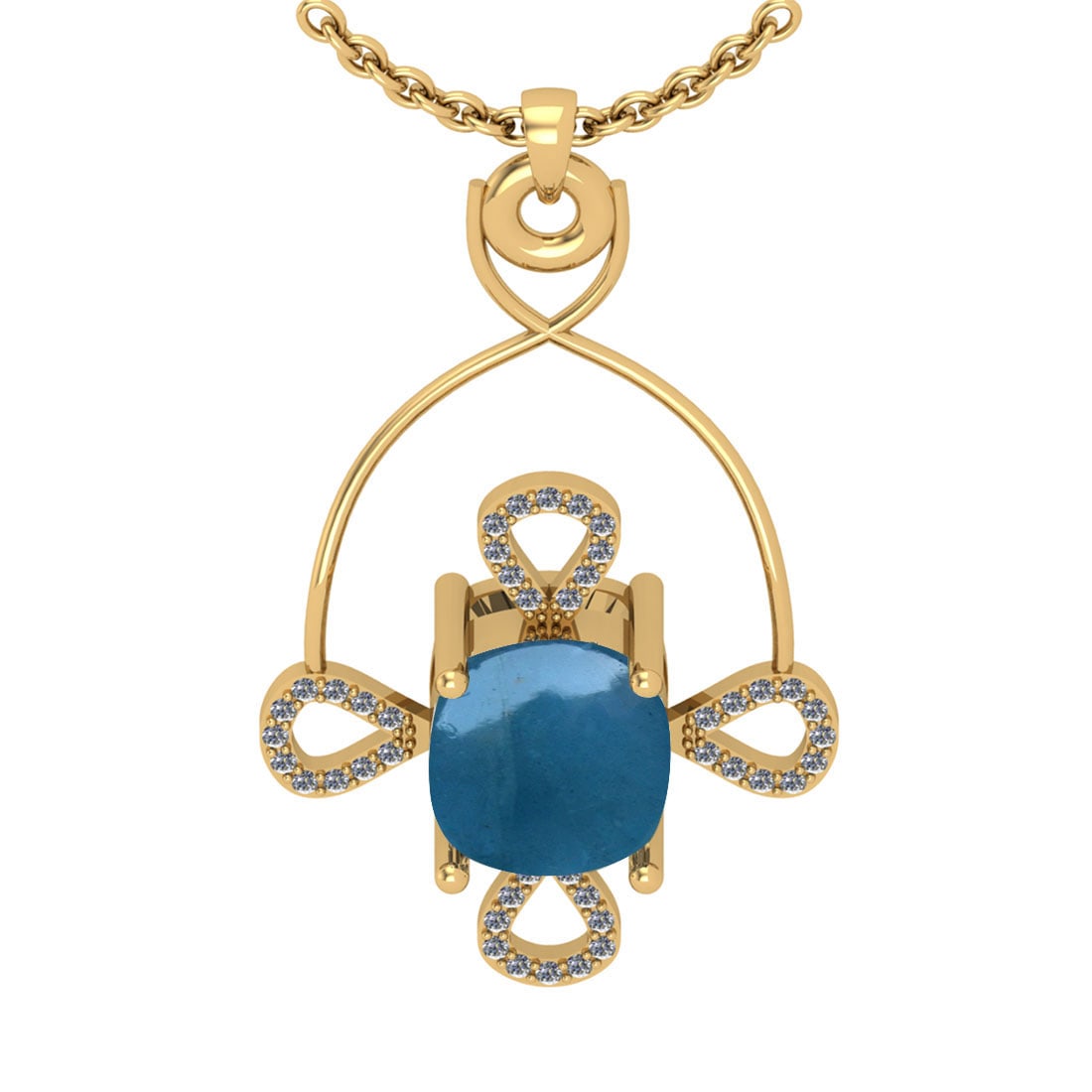 3.40 Ctw SI2/I1 Aquamarine And Diamond 14K Yellow Gold Vintage Style Pendan: Color Stone Weight : 3.18 Ctw ( Cushion cabochon ) Center Stone Color : Aquamarine Center Stone Setting : Prong Side Stone Weight Of Ctw 0.22 Ctw Side Stone Color : J-K Stone Clarity : SI2/I1 Stone Se