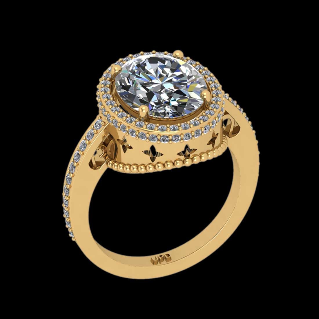4.02 Ctw VS/SI1 Diamond14K Yellow Gold Engagement Ring: Center Diamond Weight : 3.50 Ctw ( Oval Cut) Center Color :-J-K Center Stone Clarity :- VS/SI1 Center Stone Setting : Prong Side Stone Weight Of Ctw 0.52 Ctw Side Stone Color : J-K Stone Clarity : VS/
