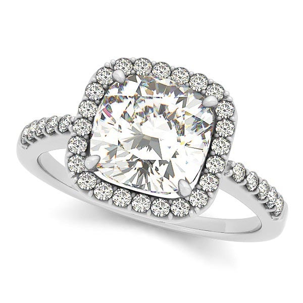 Cushion Cut Diamond Halo Engagement Ring w/ Accents 14k W. Gold 1.50ctw: CENTER STONE; Diamond (1.00 CTW)CENTER STONE CLARITY; SI1-SI2 CENTER STONE COLOR; J-K CENTER STONE SETTING; Prong SIDE STONE CLARITY; SI1-SI2 SIDE STONE COLOR; J-K SIDE STONE SETTING; Prong ctw OF SID