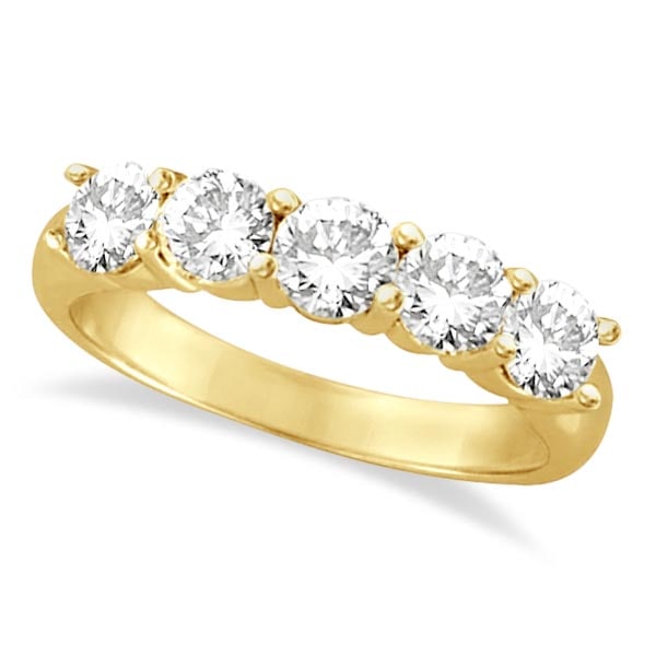 Five Stone Diamond Ring Anniversary Band 14k Yellow Gold 1.50 ctw: CENTER STONE; Diamond CENTER STONE CLARITY; SI CENTER STONE COLOR; J-K CENTER STONE SETTING; Prong SIDE STONE CLARITY; SIDE STONE COLOR; SIDE STONE SETTING; ctw OF SIDE STONE: SIDE STONE QUALITY; #PAP