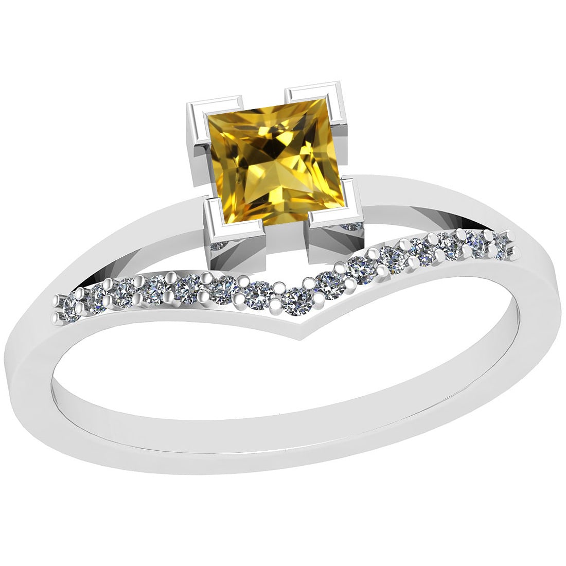 0.48 Ctw I2/I3 Citrine And Diamond 10K White Gold Ring: Center Stone Weight : 0.40 Ctw (Square cut) Center Stone Color :-Citrine Stone Setting : Prong Side Stone Weight Of Ctw 0.08 Ctw Side Stone Color : J-K Stone Clarity : I2/I3 Stone Setting : Prong Meta