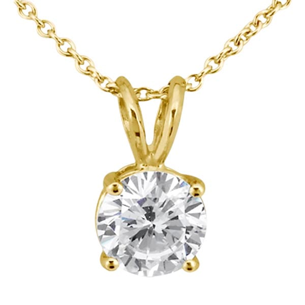 0.50ct. Round Diamond Solitaire Pendant in 18k Yellow Gold (H, VS2): METAL TYPE: 18k Yellow Gold ;TOTAL CARAT WEIGHT: 0.5 ;NAME OF CENTER STONE: Diamond ;CENTER STONE SHAPE: Round ;CENTER STONE CLARITY: VS2 ;CENTER STONE COLOR: H ;CENTER STONE SETTING: Prong ;CENTER ST