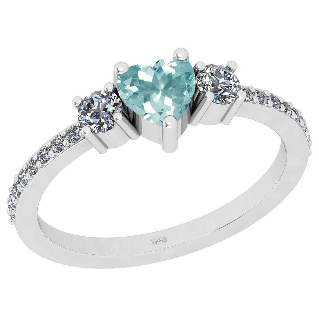 0.78 Ctw SI2/I1 Aquamarine And Diamond 14k White Gold Ring: Center Stone Weight : 0.46 Ctw (1 Psc Heart Cut) Center Stone Color :-Aquamarine Center Stone Setting : Prong Side Stone Weight Of Ctw 0.32 Ctw Side Stone Color : J-K Stone Clarity : SI2/I1 Stone Sett