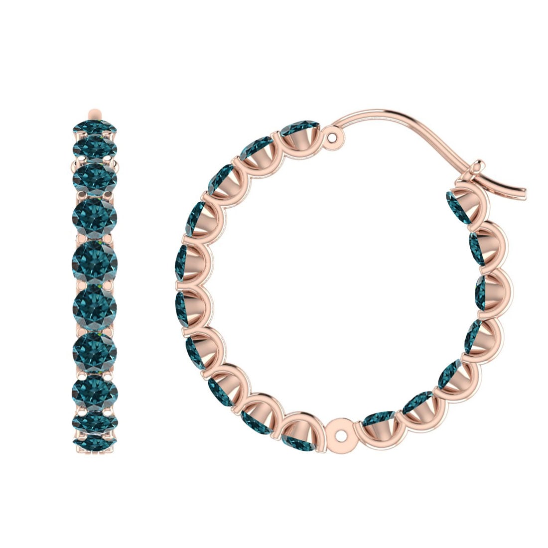 1.56 Ctw i2/i3 Treated Fancy Blue Diamond 14K Rose Gold Hoop Earrings: Center Diamond Weight : 1.56 Ctw (Round Cut) Center Diamond Color :-Treated Fancy Blue Diamond Center Clarity : I2/I3 Stone Setting : Prong Metal Weight : Approx 7.00 Gram 14K Rose Gold Hoop Earrings