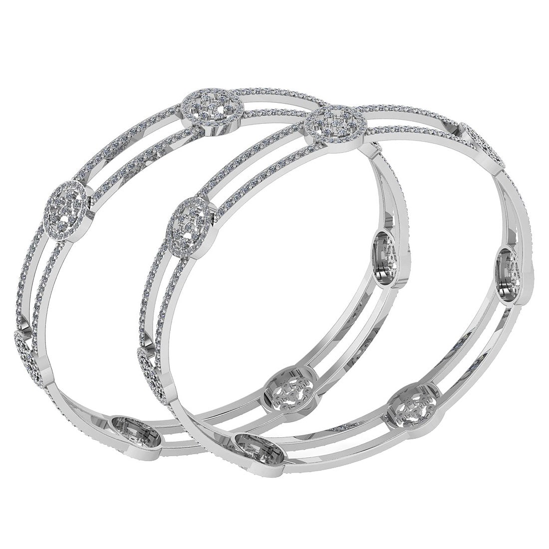 7.22 Ctw SI2/I1 Diamond 10K White Gold Bengals: Center Stone Weight : 7.22 Ctw (Round Cut ) Center Stone Color : J-K Stone Clarity : SI2/I1 Stone Setting : Pave Metal Weight : Approx 33.10 Gram Bengals s Size : 57 mm 2 24 Inches 10K White Gold Beng