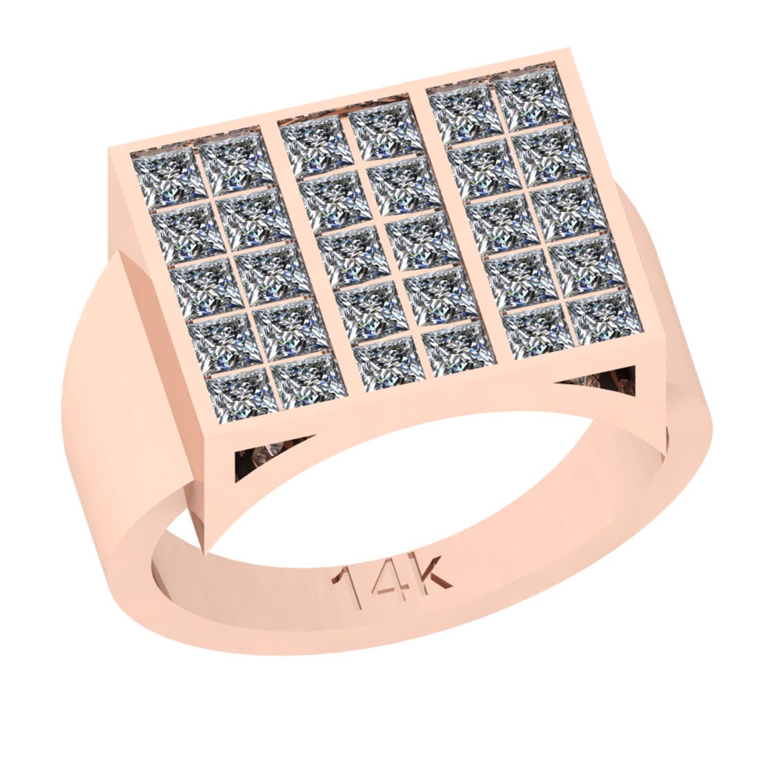 1.80 Ctw SI2/I1 Diamond 14K Rose Gold Groom Cluster Ring: Total Diamond Weight : 1.80 Ctw (Princess Cut) Color : J-K Setting : Prong Stone Clarity : SI2/I1 Metal Weight : Approx 9.10 Gram 14K Rose Gold Groom Cluster Ring Current Ring Size is-6 #PAPPS91494v7