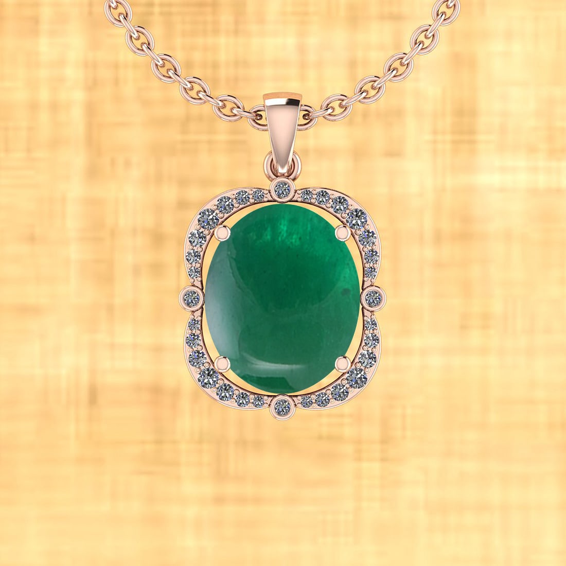 Certified 6.77 Ctw Emerald And Diamond I1/I2 14K Rose Gold Victorian Style: Color Stone Approx Weight: 6.57 Ctw (1 psc Oval Cabochon) Center Stone Color: Emerald Center Stone Setting: Prong Diamond Stone Weight Approx: 0.20 Ctw Diamond Stone Color: H-I Stone Clarity: I1/I2 St