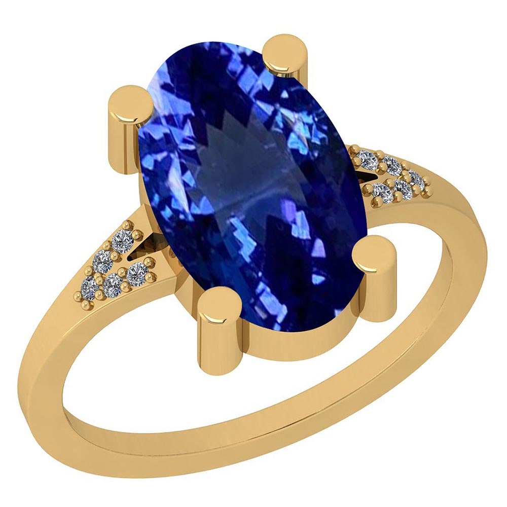 Certified 4.65 Ctw VS/SI1 Tanzanite and Diamond 14K Yellow Gold Vintage Sty: Color Stone Approx Weight: 4.60 Ctw (1 pcs Oval) Center Stone Color: Tanzanite Center Stone Setting: Prong Side Stone Approx Weight: 0.05 Ctw Side Stone Color: G-H Stone Clarity: VS/SI1 Stone Setting:
