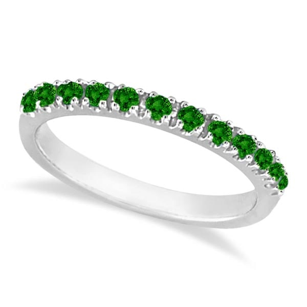 Emerald Semi-Eternity Band Stackable Ring in 14K White Gold 0.50 ctw: CENTER STONE; Emerald CENTER STONE CLARITY; CENTER STONE COLOR; Green CENTER STONE SETTING; Prong SIDE STONE CLARITY; SIDE STONE COLOR; SIDE STONE SETTING; ctw OF SIDE STONE: SIDE STONE QUALITY; 