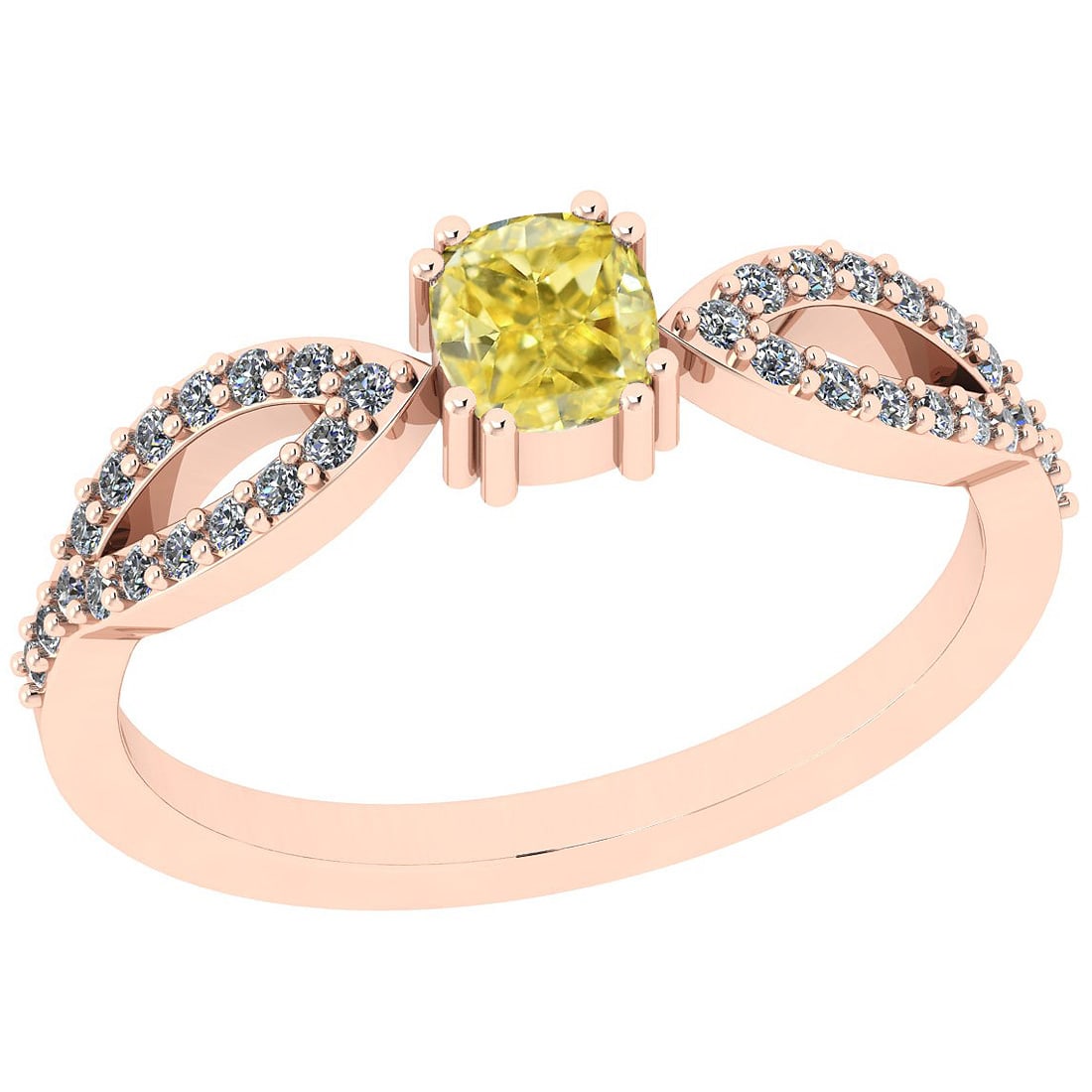 Certified 0.65 Ct GIA Certified Natural Fancy Yellow Diamond And White Diam: Center Stone Approx Weight: 0.46 Ctw (1psc Cushion Cut) GIA Certified Center Stone Color: Natural Fancy Yellow Diamond Center Stone Clarity: I2/I2 Stone Setting: Prong Side Stone Approx Weight: 0.19 c