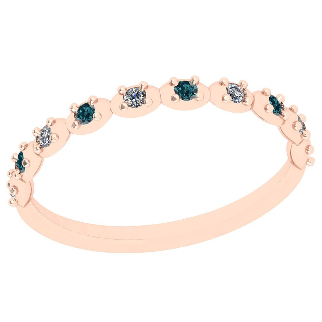 Certified 0.05 Ctw Treated Fancy Blue Diamond 14k Rose Gold Promise Band: Center Stone Weight ; 0.02 Ctw (4 Pcs Round) Center Stone Color: Treated Fancy Blue Diamond Stone Clarity :SI2/I1 Center Stone Setting ;Channel Side Stone (1.mm 6 Pcs Round Diamond) 0.03 ctw Side Ston