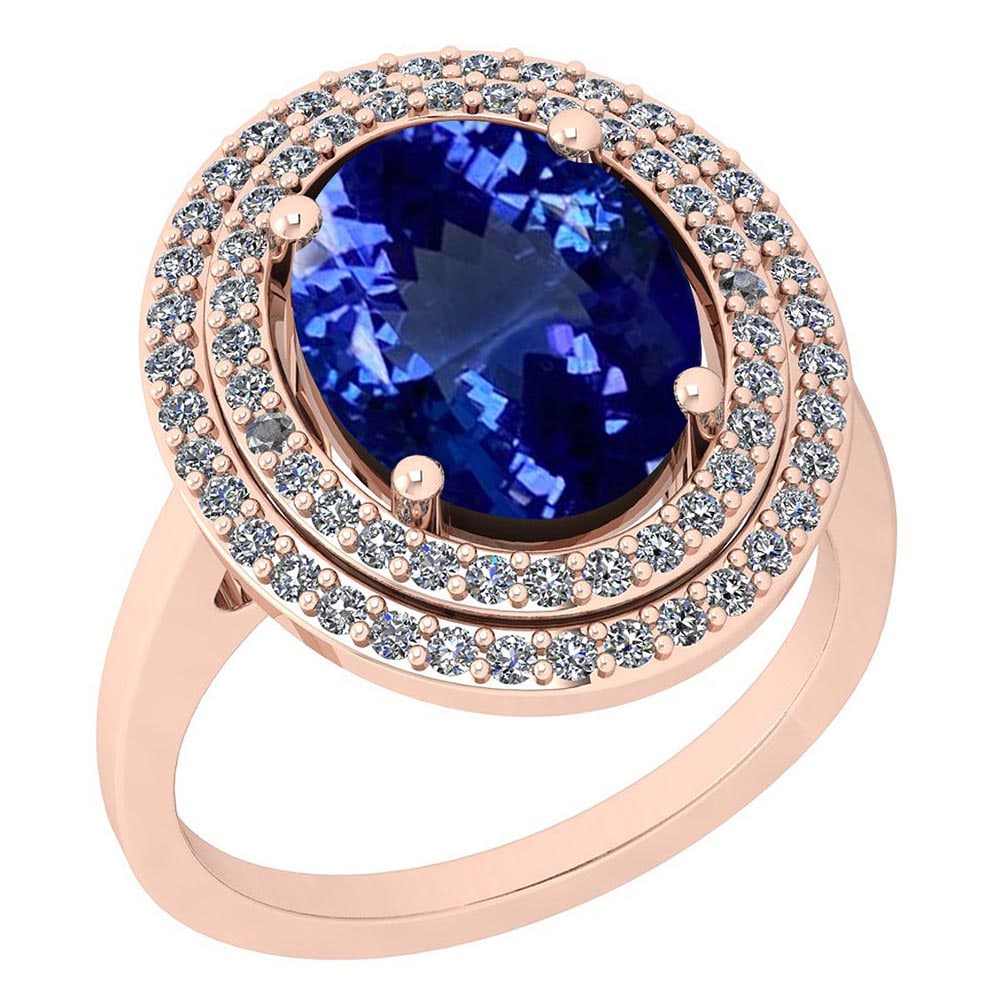 Certified 4.69 Ctw VS/SI1 Tanzanite and Diamond 14K Rose Gold Vintage Style: Color Stone Approx Weight: 4.15 Ctw (1 pcs Oval) Center Stone Color: Tanzanite Center Stone Setting: Prong Side Stone Approx Weight: 0.54 Ctw Side Stone Color: G-H Stone Clarity: VS/SI1 Stone Setting: