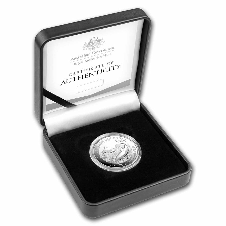 2020 Australia ? Dolphin 1 oz Silver High Relief Proof (with box & COA): 2020 Australia ? Dolphin 1 oz Silver High Relief Proof (with box & COA) #PAPPS98456v15