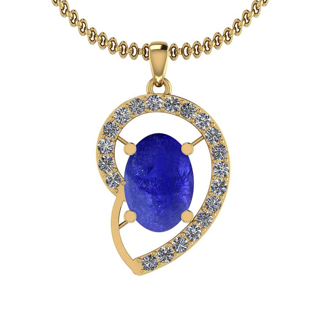Certified 5.10 Ctw Tanzanite and Diamond I1/I2 14K Yellow Gold Victorian St: Color Stone Approx Weight: 4.40 Ctw (1 pcs Oval Cabochon) Center Stone Color: Tanzanite Center Stone Setting: Prong Side Stone Approx Weight: 0.70 Ctw Side Stone Color: J-K Stone Clarity: I1/I2 Stone