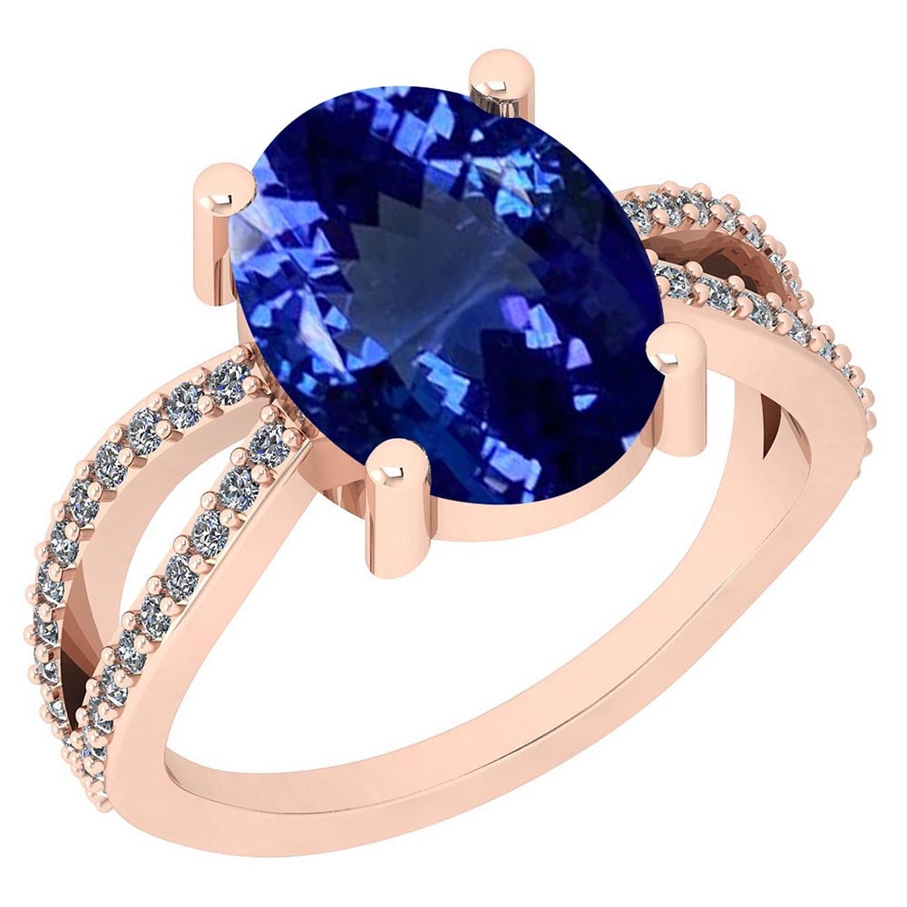 Certified 4.27 Ctw VS/SI1 Tanzanite and Diamond 14K Rose Gold Vintage Style: Color Stone Approx Weight: 4.00 Ctw (1 pcs Oval) Center Stone Color: Tanzanite Center Stone Setting: Prong Side Stone Approx Weight: 0.27 Ctw Side Stone Color: G-H Stone Clarity: VS/SI1 Stone Setting: