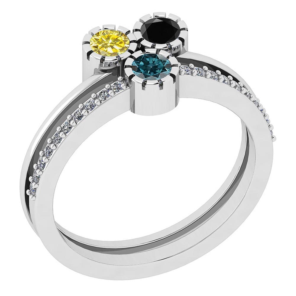 Certified 0.45 Ctw Treated Fancy Yellow and White Diamond I1/I2 14k White G: Center Stone Approx Weight: 0.30 Ctw (3 pcs Round Cut) Center Stone Color: Treated Fancy Yellow Diamond Center Stone Clarity: I1/I2 Center Stone Setting: Bezel Side Stone Approx Weight: 0.15 Ctw Side