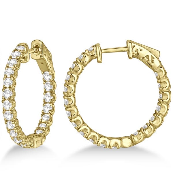 Medium Round Diamond Hoop Earrings 14k Yellow Gold 2.00ctw: CENTER STONE; Diamond CENTER STONE CLARITY; SI1-SI2 CENTER STONE COLOR; J-K CENTER STONE SETTING; Prong SIDE STONE CLARITY; SIDE STONE COLOR; SIDE STONE SETTING; ctw OF SIDE STONE: SIDE STONE