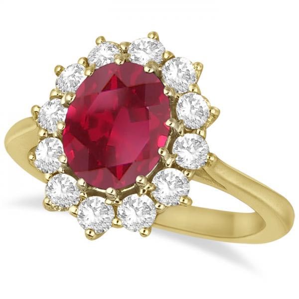 Oval Ruby and Diamond Ring 14k Yellow Gold 3.60ctw: CENTER STONE; Ruby CENTER STONE CLARITY; Eye Clean #SI CENTER STONE COLOR; Red CENTER STONE SETTING; Prong SIDE STONE CLARITY; SI1-SI2 SIDE STONE COLOR; J-K SIDE STONE SETTING; Prong ctw OF SIDE STONE