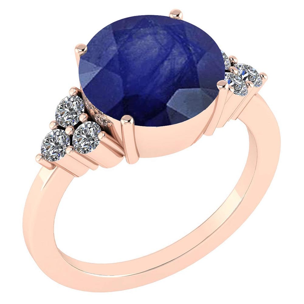 Certified 3.60 Ctw Blue Sapphire And Diamond Ring 14K Rose Gold: Center Stone Weight Approx ; 3.00 Ctw (1 Pcs Round) Center Stone Color: Blue Sapphire Center Stone Setting ; Prong Side Stone (6 Pcs Round Cut Diamond) 0.60 ctw Side Stone Color: White G-H Diamond Sid