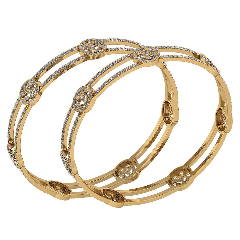 Certified 7.22 Ctw Diamond VS/SI1 Bangles 14K Yellow Gold Made In USA: Center Stone Approx Weight: 7.22 Ctw (714 Pcs Round) Center Stone Color: White G-H Diamond Stone Clarity: VS/SI1 Stone Setting: Pave Metal Approx Weight: 28.10 Gram Bangles Size: 57 mm 224 Inches 14K
