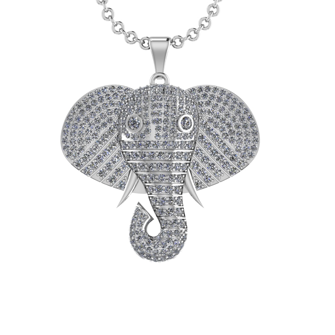 5.50 Ctw SI2/I1 Diamond 14k White Gold Animal theme Elephant Pendant Neckla: Total Diamond Weight : 5.50 Ctw (Round cut) Center Diamond Color :- J-K Center Clarity : SI2/I1 Stone Setting : Prong Metal Weight : Approx 9.70 Gram 14k White Gold Animal theme Elephant Pendant Neckl
