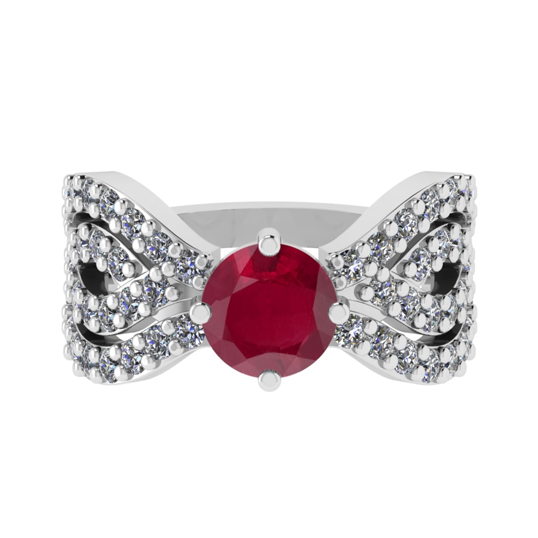 3.20 Ctw I2/I3 Ruby and Diamond 14K White Gold Engagement Ring - 2